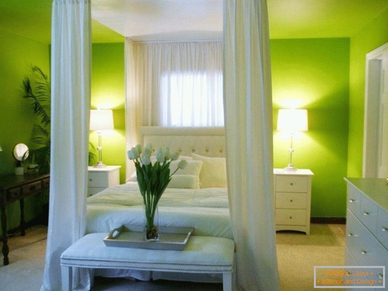 iluminat в спальне зеленого цвета