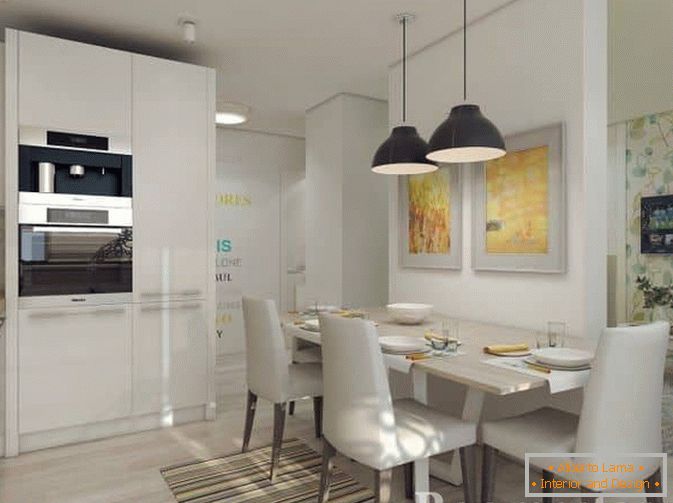 Proiect de design al bucătăriei într-un apartament cu trei camere