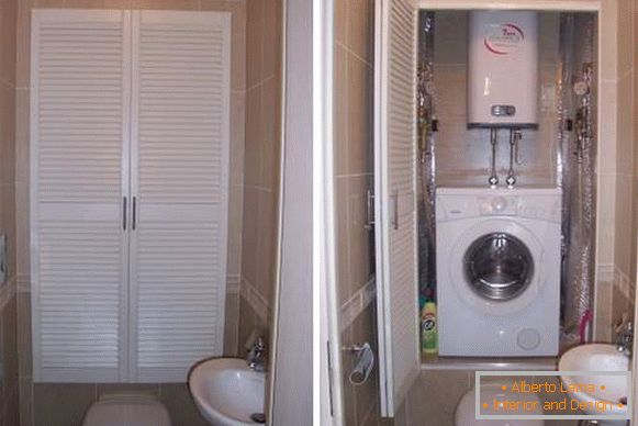 Proiectare toaletă cu mașină de spălat - fotografie de cabinet deasupra toaletei