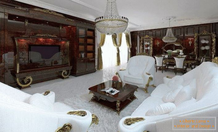 Interiorul elegant al livingului în stil baroc.