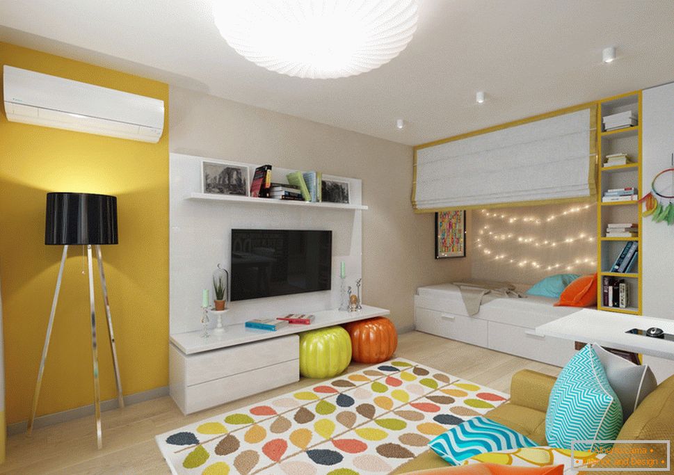 Design interior colorat al unui apartament mic