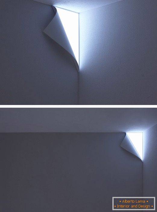 Aparatul de iluminat în perete, sub forma unei muchii pliate de hârtie