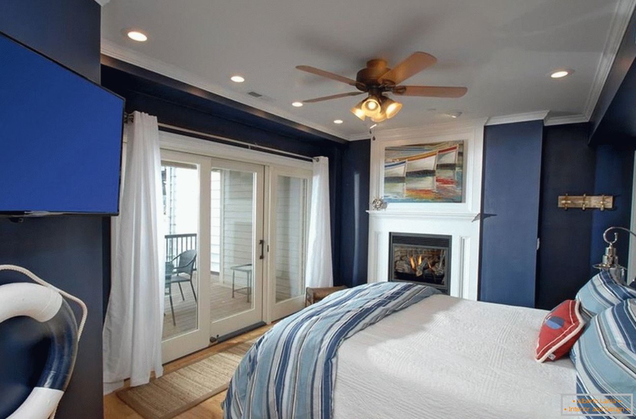 Albastru și alb design dormitor