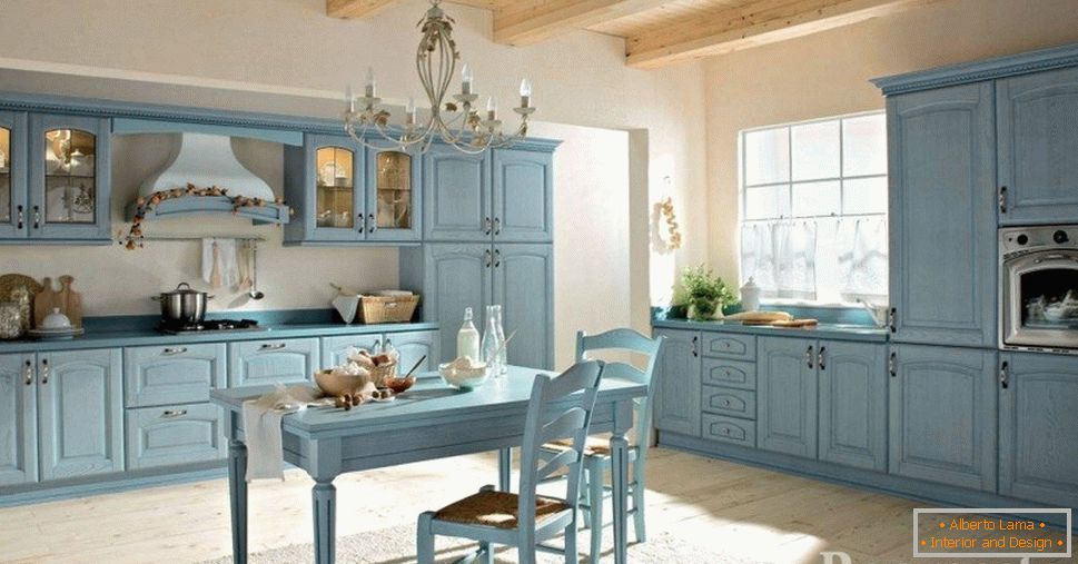 mobilier в кухне голубого цвета