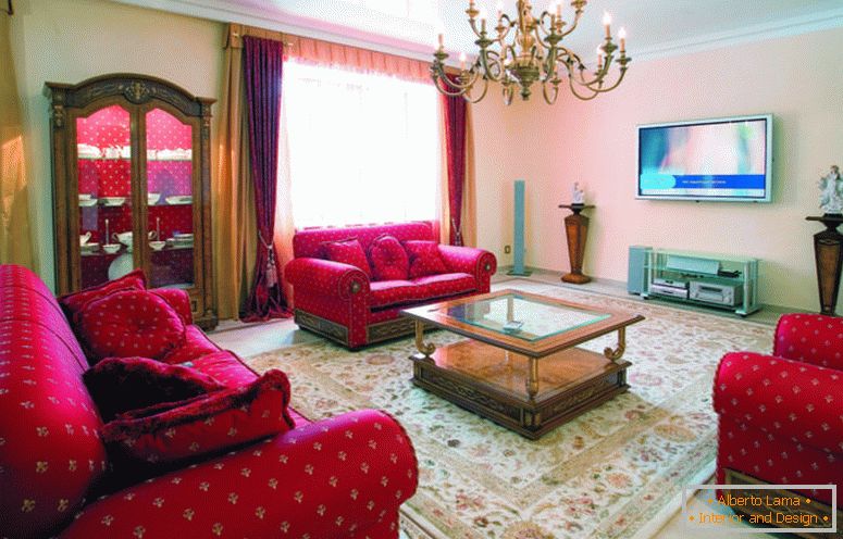 Stil modern-mobilier-living-room-design-idei-cu-canapea seturi de roșu-tesatura-model-de-ruched-braț și-candelabru-sus-sticla-top-cafea-masă AS- ramificat bine ca-living-room-cuzi-și-stil tradițional