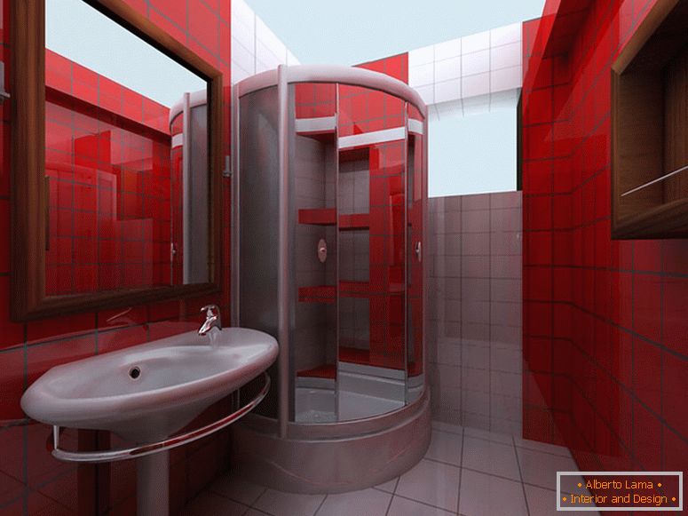 Pereți roșii în baie
