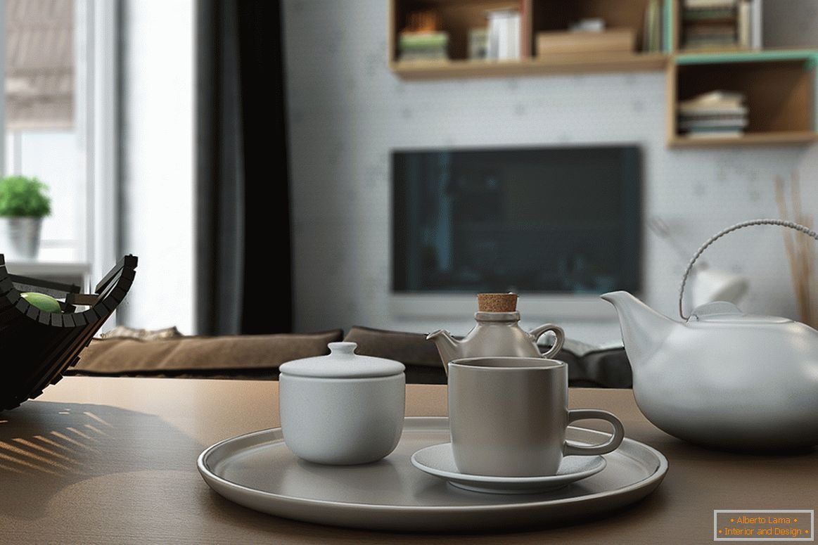 Serviciu de ceai în proiectarea unui mic apartament studio