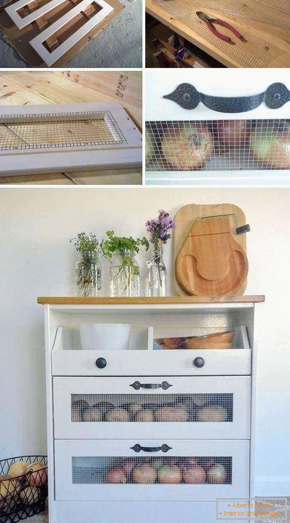 Cabinet pentru depozitarea legumelor în bucătărie cu mâinile lor