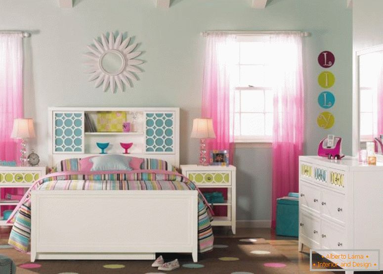 modă alb-vopsea-lemn-ikea-dormitor-mobilier-cu-full-size-bibliotecă-tăblie-folosind-colorate-dungi-model-temă-lenjerie de pat-pentru-inspirat-adolescent-fata-dormitor-decoration- 1120x799