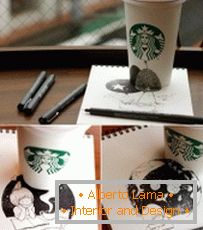 Ilustrații ale lui Tomoko Sintani pe ochelarii Starbucks