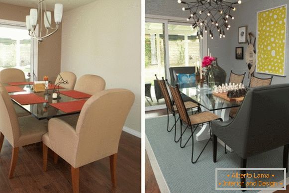 Sala de mese în zona privată a fotografiei interioare înainte și după