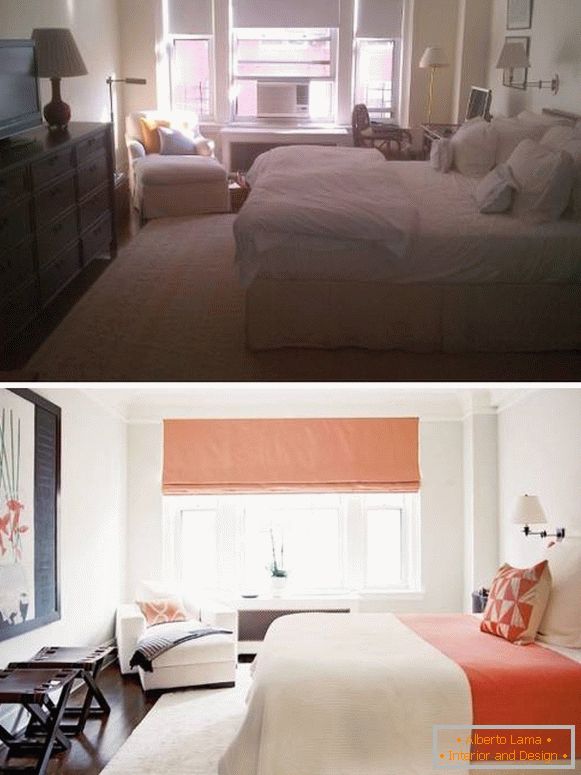 Noul design luminos al dormitorului înainte și după fotografii