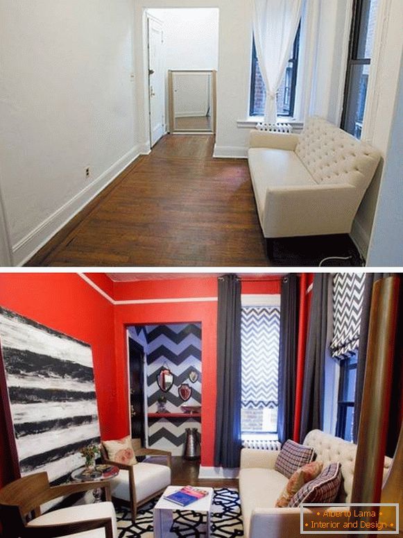 Fotografie de interior înainte și după într-o casă privată