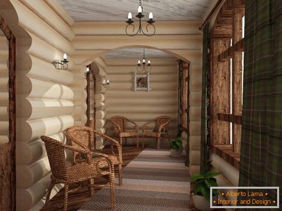 Designul interior al casei din lemn din bușteni interior - fotografie
