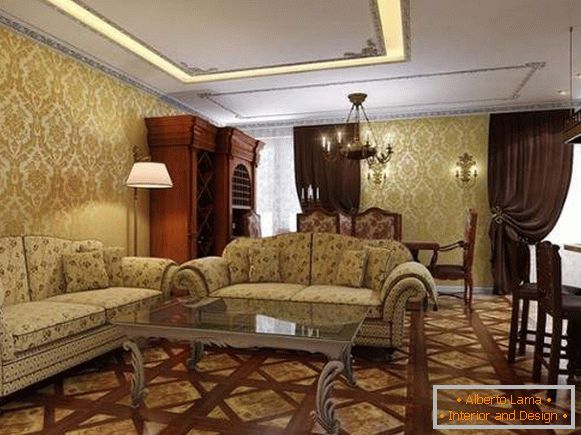 Design interior al livingului într-o casă privată în stil clasic - selecție foto