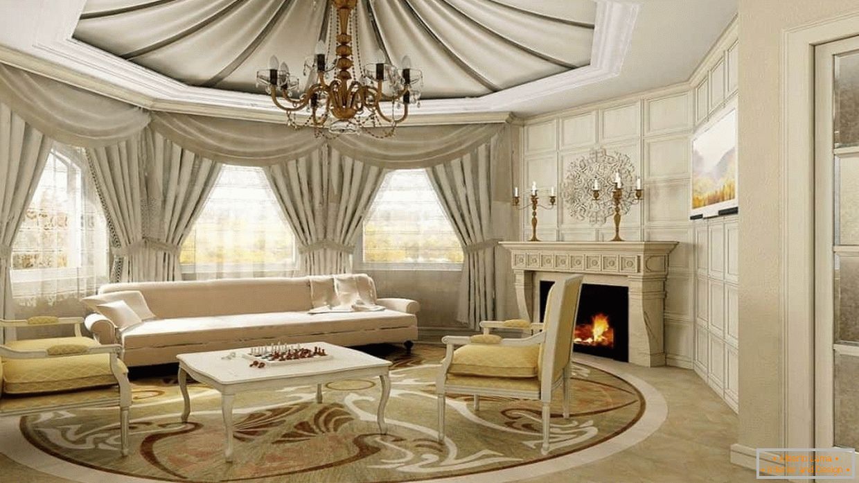 Designul camerei de zi cu țesături în stil clasic