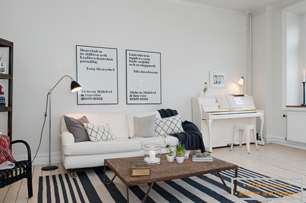 Grand pian în apartamentele de living în stil scandinav