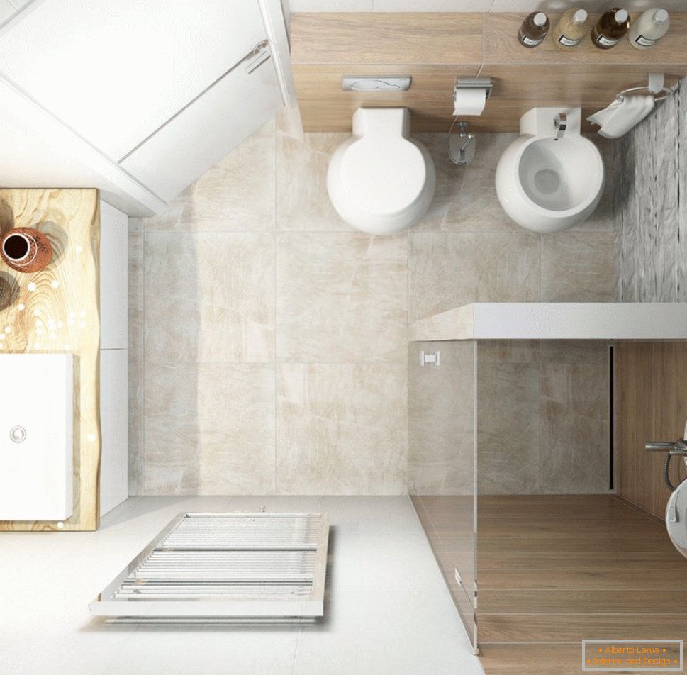 Aranjarea mobilierului în baie în stilul minimalismului alb