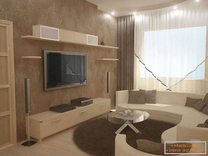 Stilul de înaltă tehnologie oferă mobilier confortabil pentru relaxare și nu neapărat forme rectangulare.