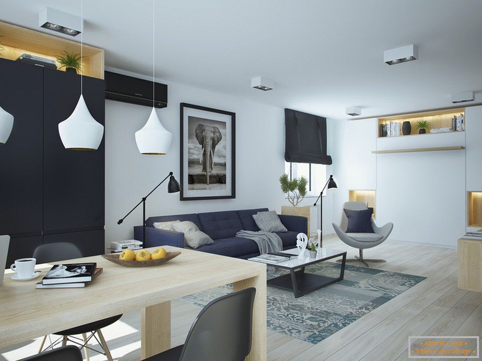 Interiorul unui apartament mic în culori contrastante - гостиная