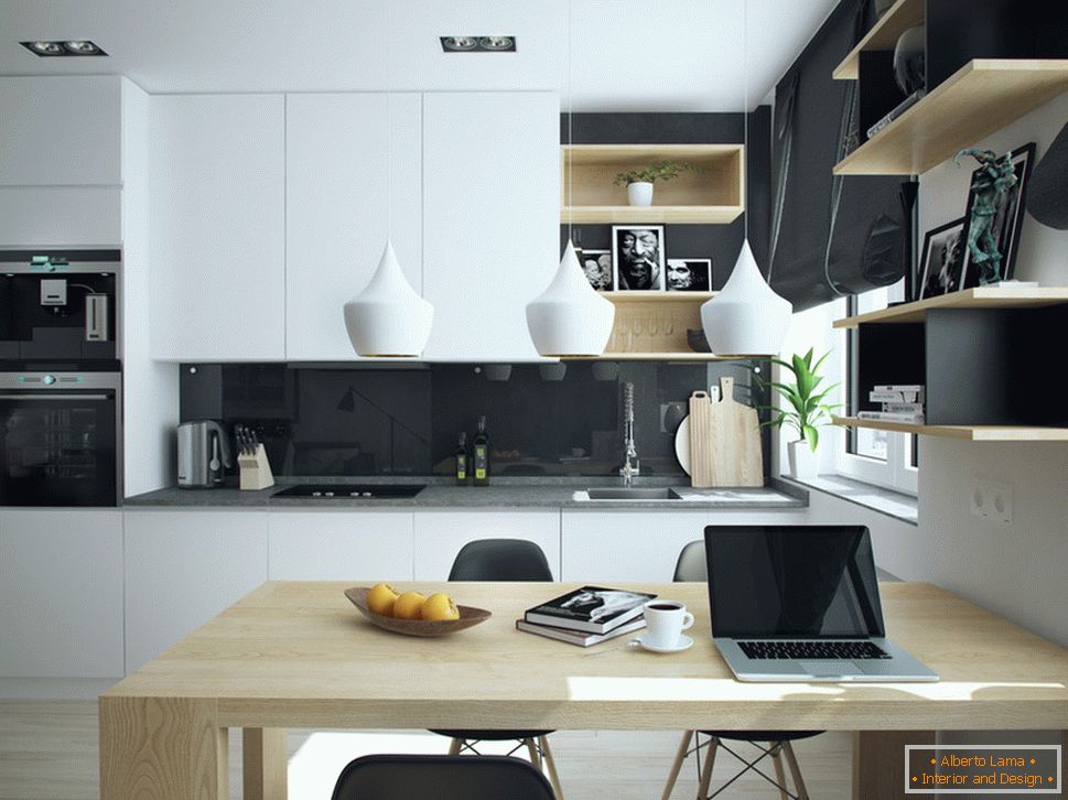 Interiorul unui apartament mic în culori contrastante - кухня