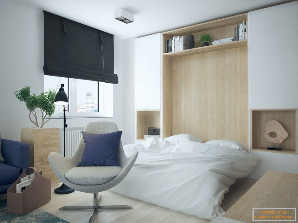 Interiorul unui apartament mic în culori contrastante - спальня
