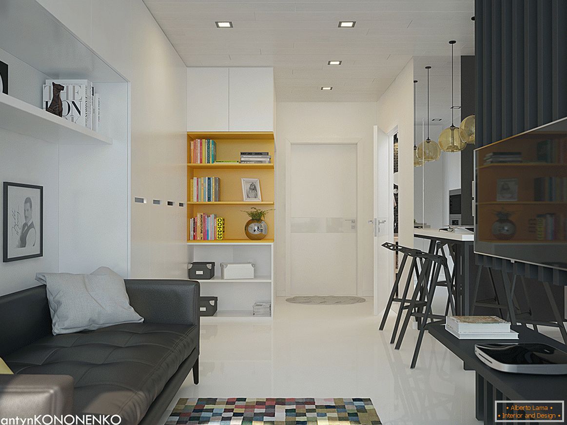 Interiorul unui apartament mic în culori contrastante - гостиная