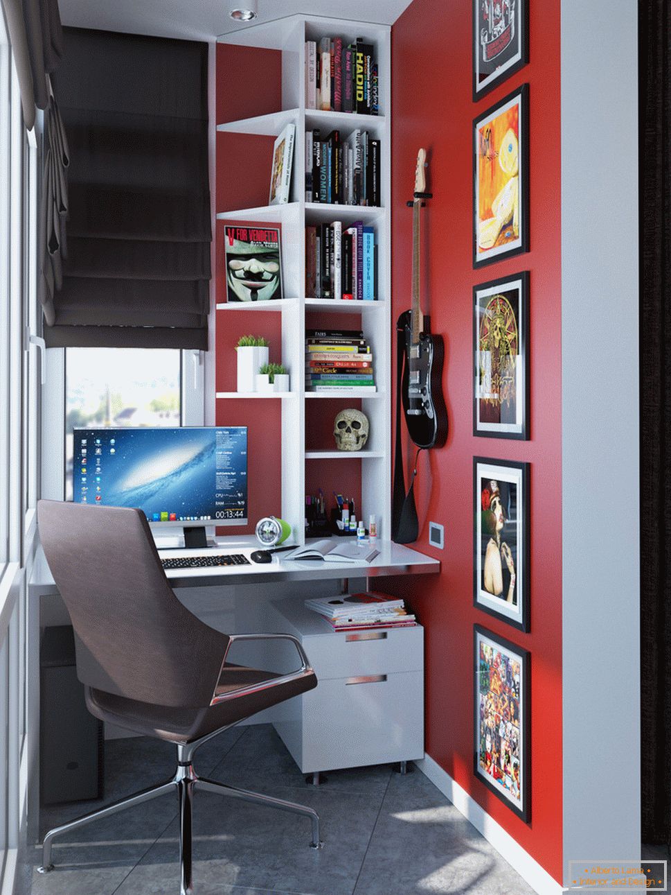 Interiorul unui mic apartament în culori deschise - кабинет