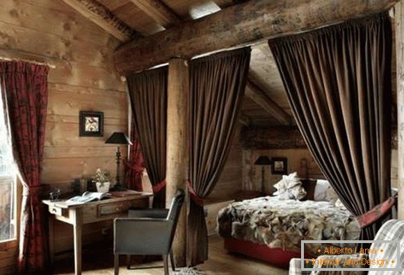dormitor interior într-o casă din lemn, fotografie 35