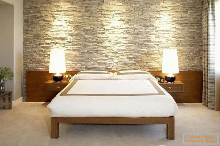 Piatră de perete într-un dormitor în stil scandinav