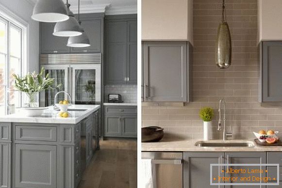 Bucătării de culoare gri - fotografie în interior în combinație cu bej