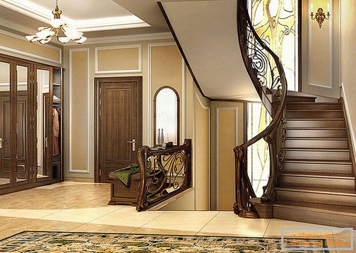 O combinație elegantă de linii netede și căldură de lemn natural este principala caracteristică a stilului modern. Scara și interiorul casei arată ca una. 