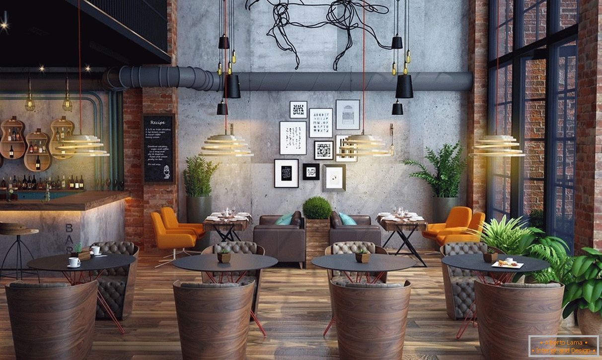 Cafenea de interior în stil loft