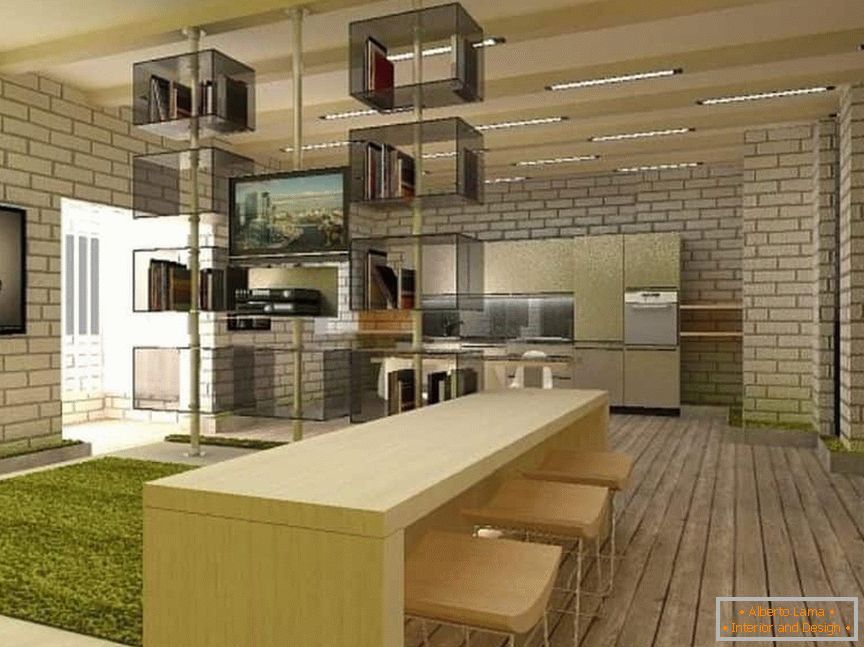 Bucătărie-cameră de zi în stil ecologic