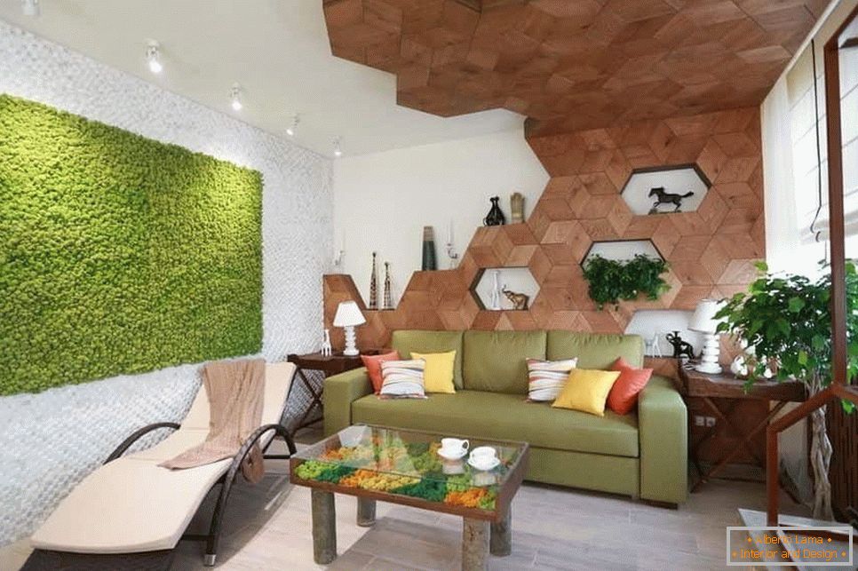 Design interior în stil ecologic, cu o combinație de materiale naturale
