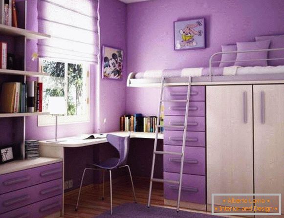 Proiectarea unei camere pentru copii în violet