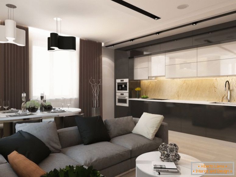 cameră modernă, cu living-bucatarie-si-sufragerie-living cu bucătărie, Moscova