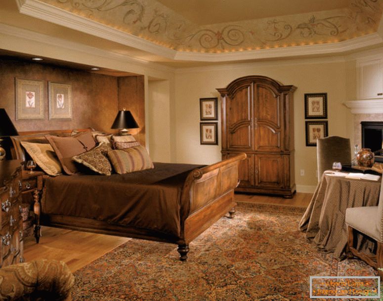 pana la mijlocul secolului-Royal-dormitor-lemn-pat-frame-mobilier-persian-covor-maro-caracteristica perete