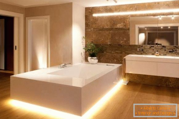 Design frumos în baie cu LED-ul încorporat în fundal