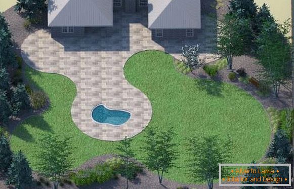 Planificarea unui teren de țară cu o piscină și o terasă