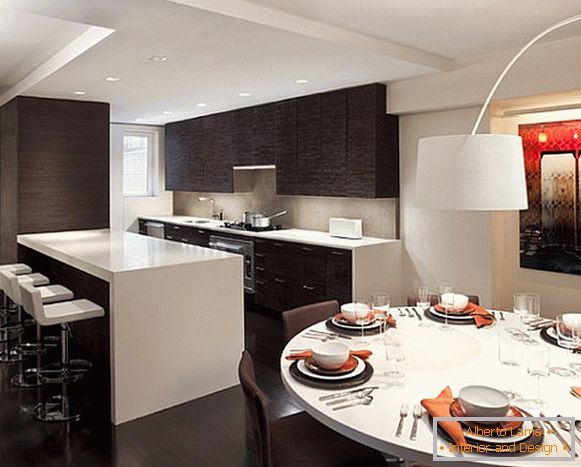 Stil ultra-modern небольшого кухонного пространства