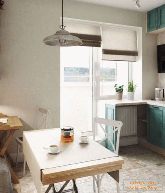 Proiectare bucătărie cu balcon într-un mic apartament studio - fotografie
