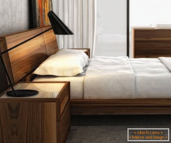 Модная кровать для спальнși șiз дерева - фото в șiнтерьере