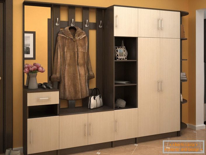 Un perete modular spațios pentru hol vă permite organizarea funcțională a spațiului. Aspectul atractiv al mobilierului va decora interiorul în orice stil.