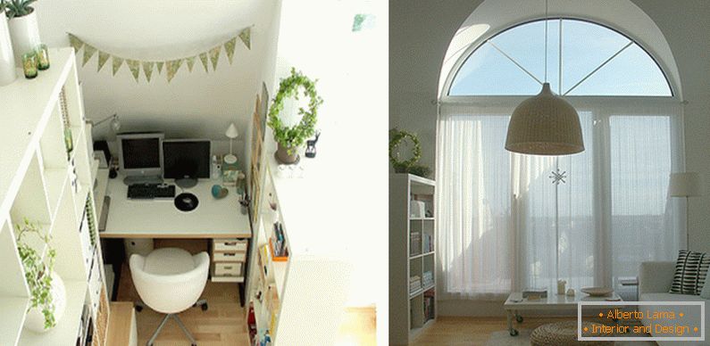 Cabinetul și camera de zi în culoarea albă