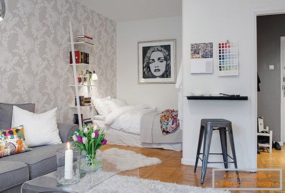 Camera de zi a unui apartament mic din Gothenburg