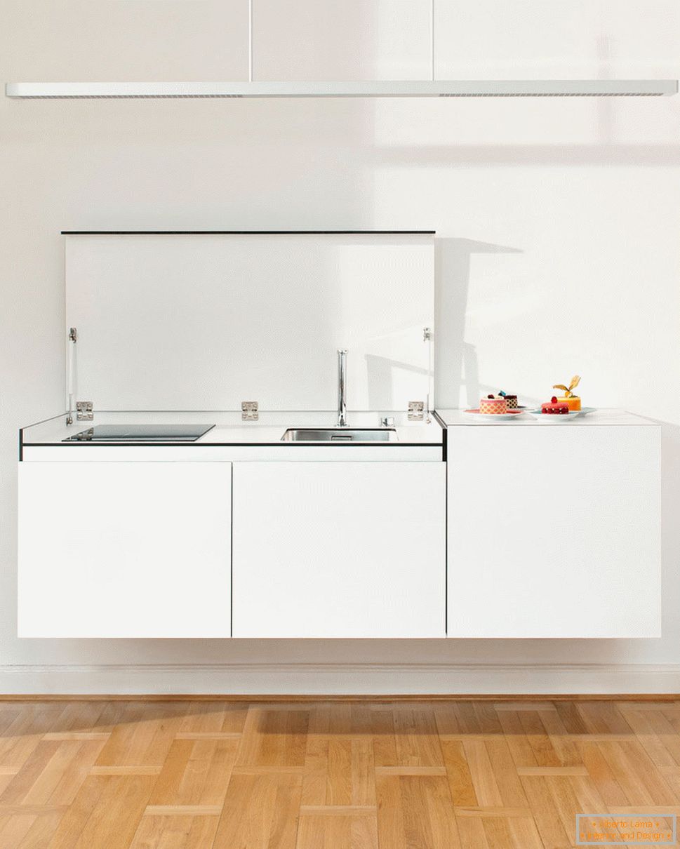 Design elegant de bucătărie de dimensiuni mici - открытая раковина