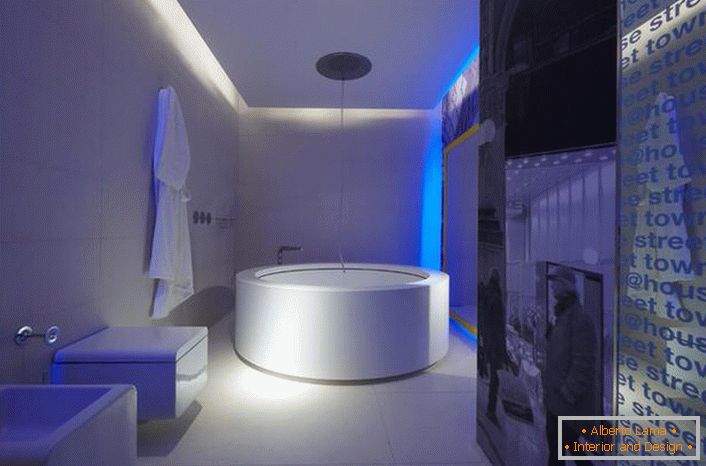 O versiune clasică de inginerie sanitară pentru o baie în stilul de înaltă tehnologie.