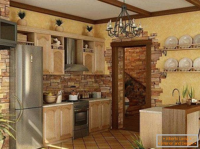 decorarea pereților cu piatră decorativă în bucătărie, foto 9