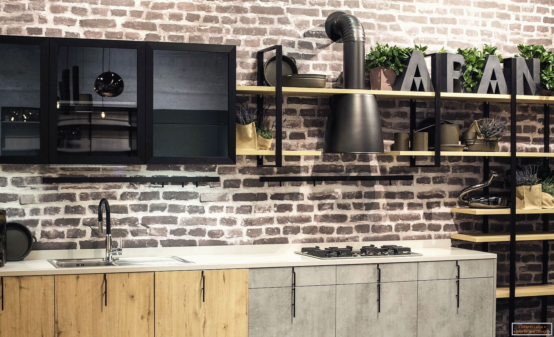 Design de mobilă pentru o bucătărie mică în stil loft - fotografie 1